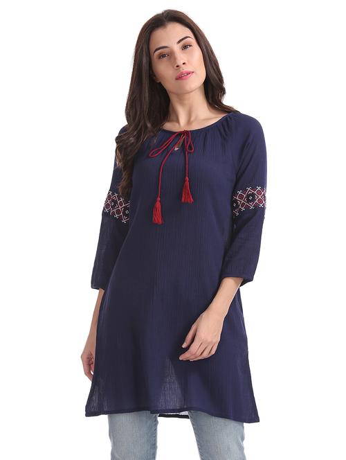 tie up neck regular tunic - 17836517 - Standard Image - 1