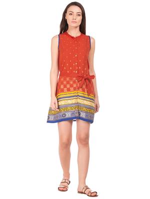 mandarin neck printed a-line dress - 17836580 - Standard Image - 4