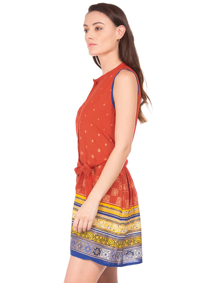 mandarin neck printed a-line dress - 17836580 - Zoom Image - 2