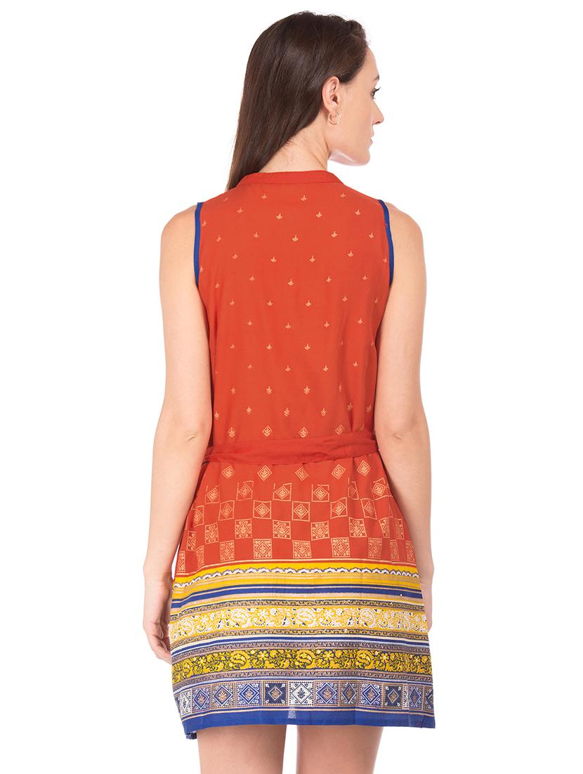 mandarin neck printed a-line dress - 17836580 - Zoom Image - 3