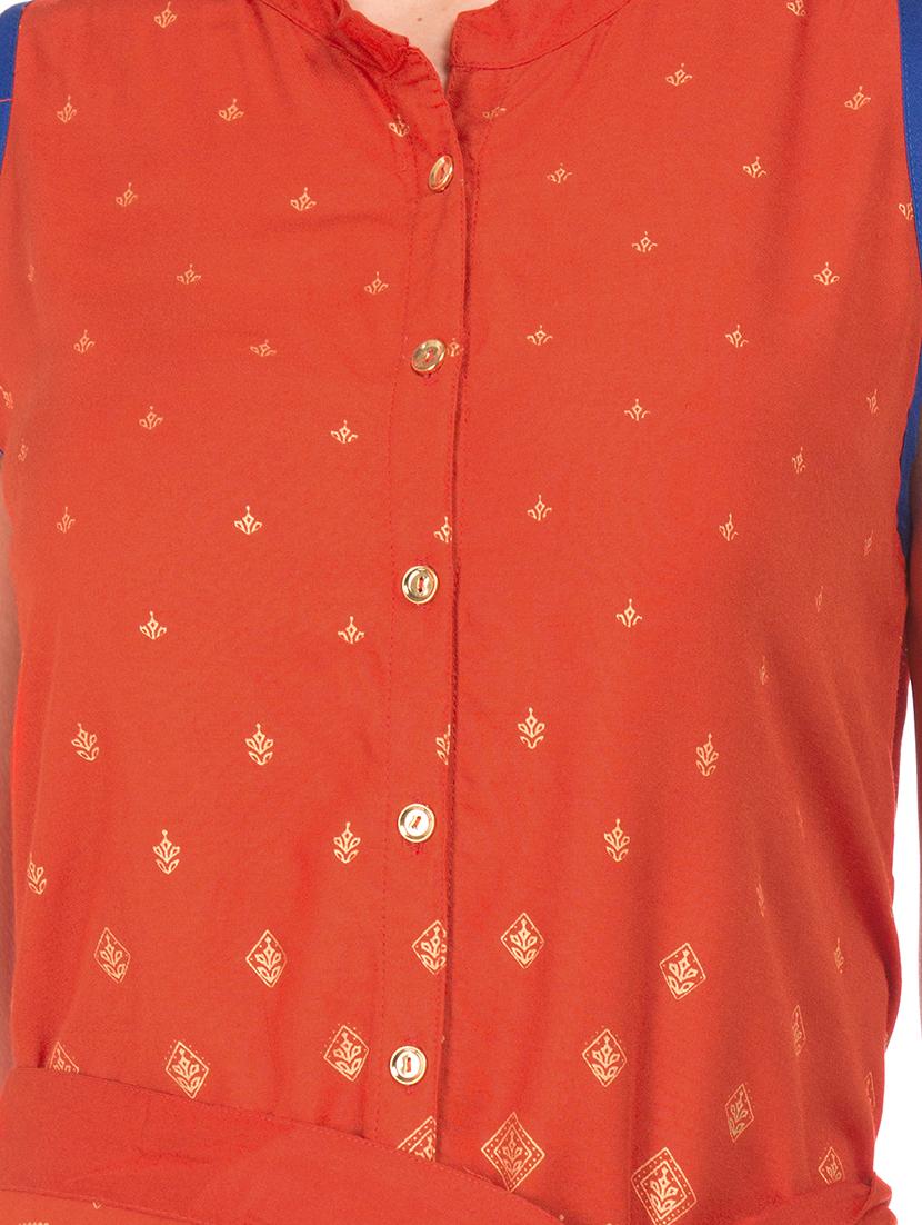 mandarin neck printed a-line dress - 17836580 - Zoom Image - 5