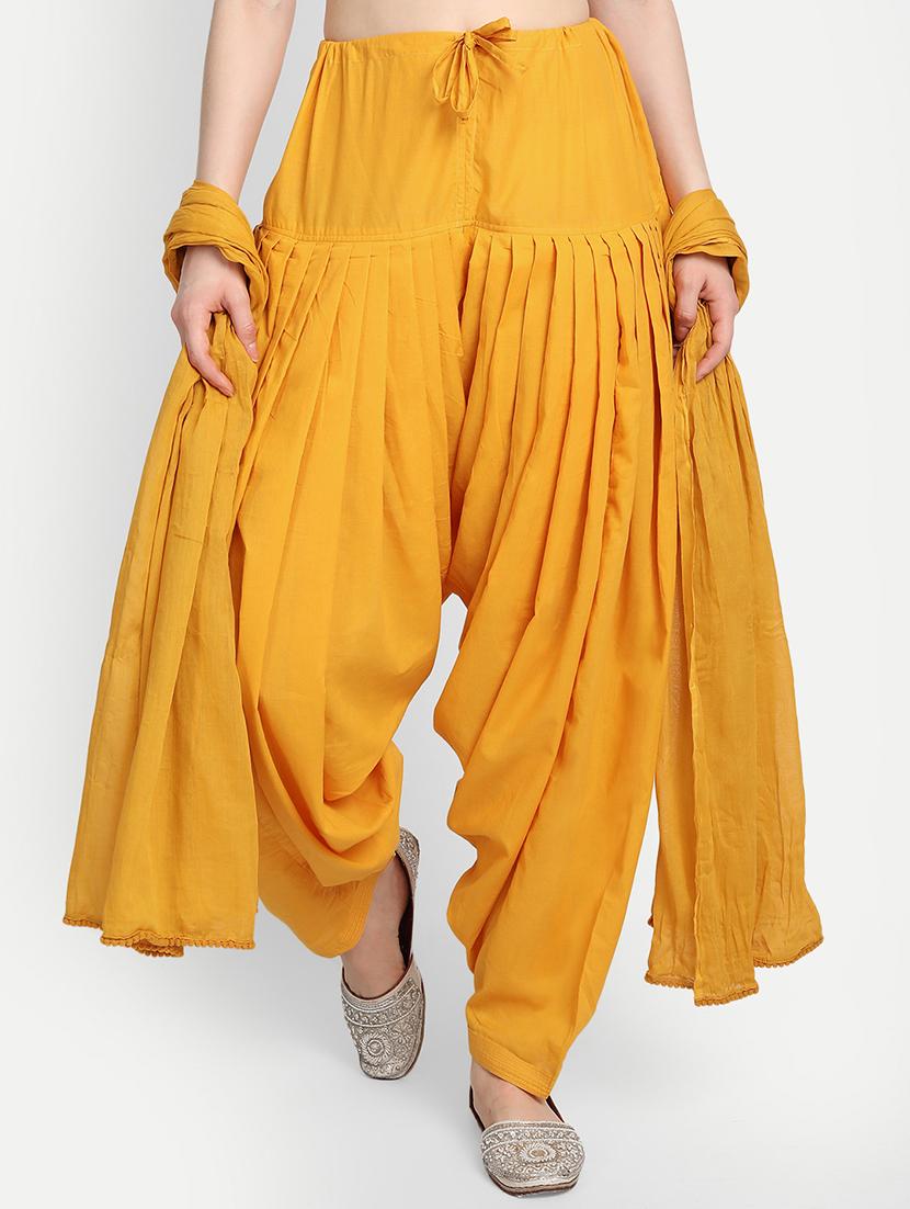 yellow cotton patiyala salwars - 17837323 - Zoom Image - 1