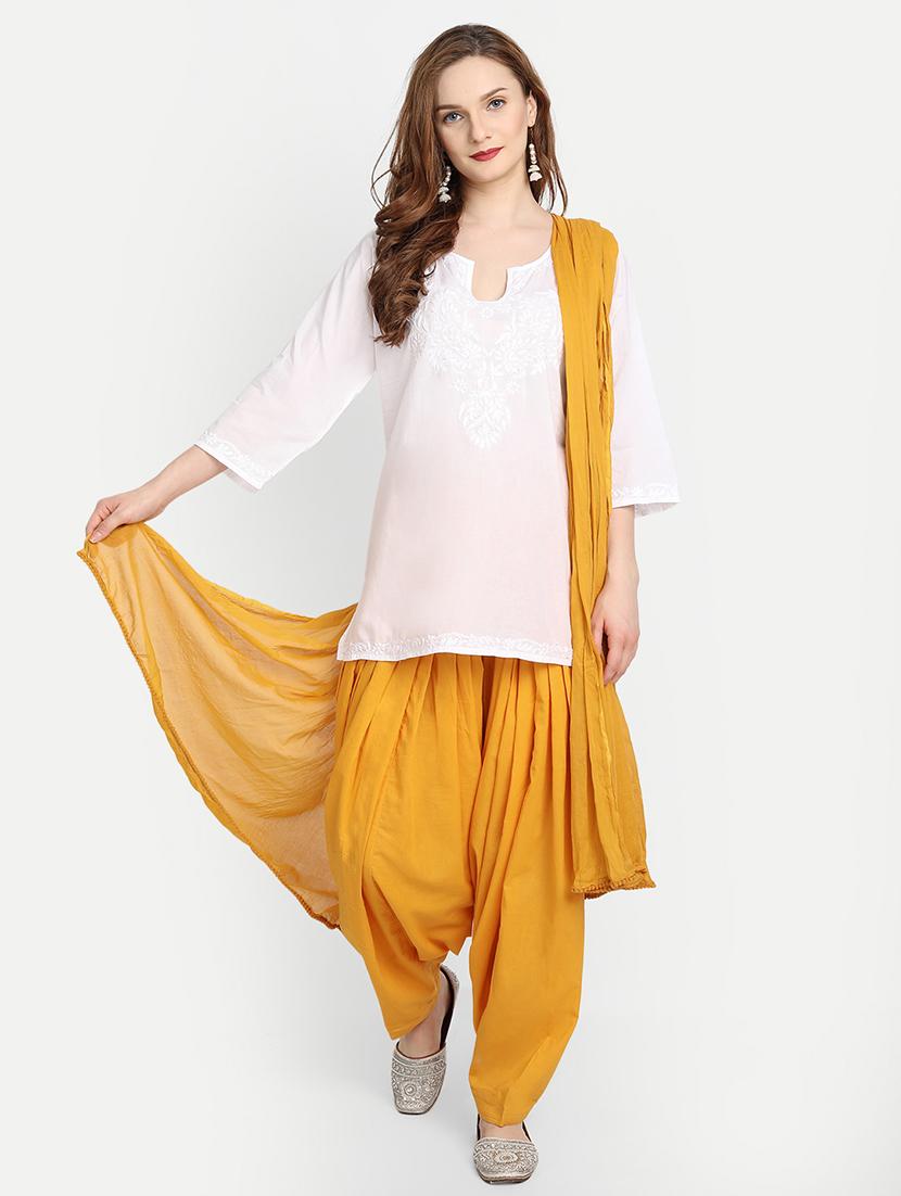 yellow cotton patiyala salwars - 17837323 - Zoom Image - 4