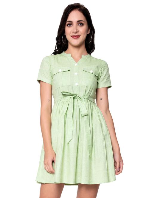tie front solid fit & flare dress - 17837731 - Standard Image - 1