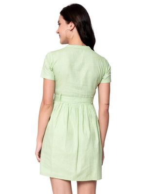 tie front solid fit & flare dress - 17837731 - Standard Image - 3