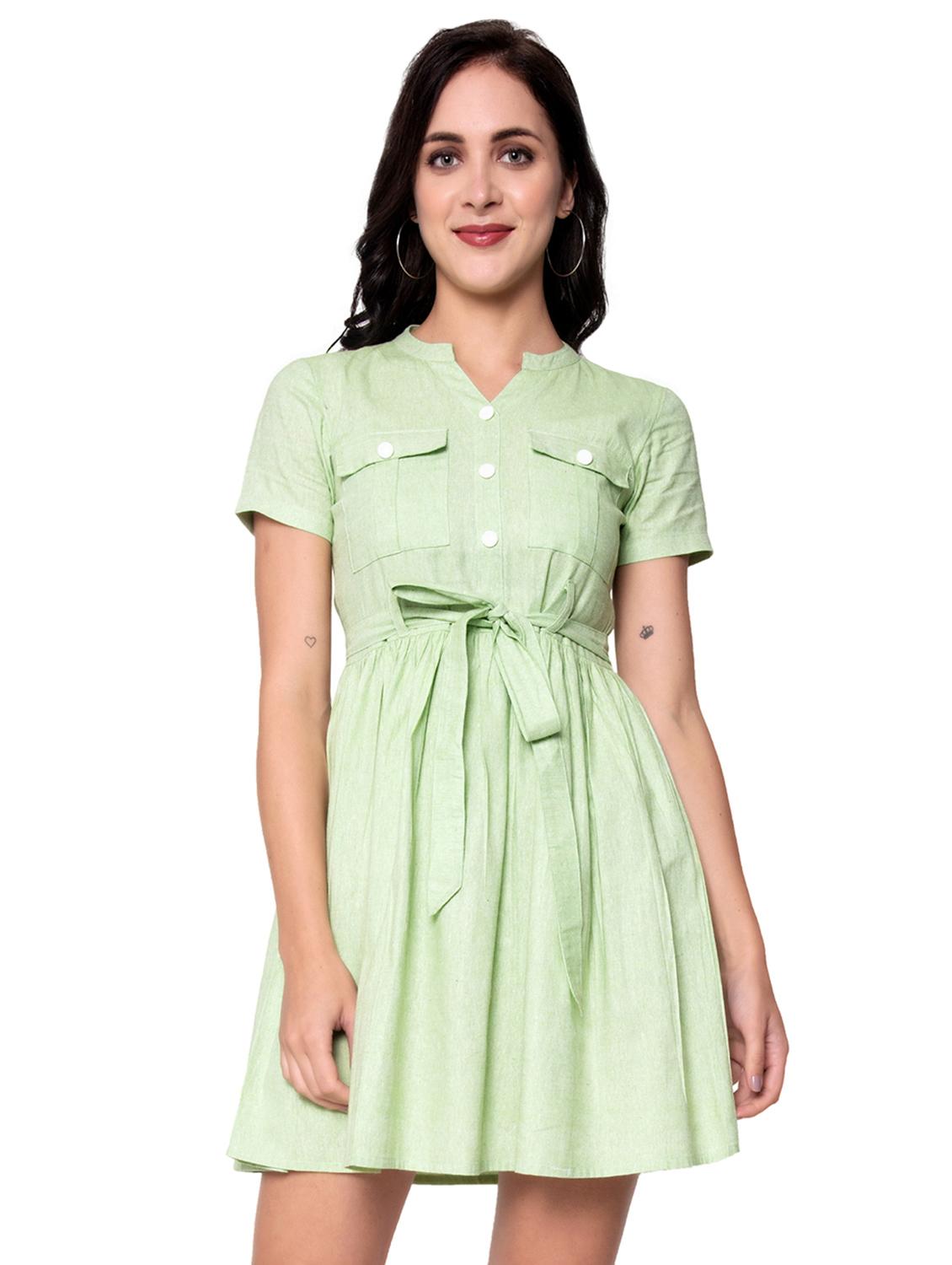 tie front solid fit & flare dress - 17837731 - Zoom Image - 1