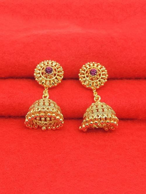 gold brass jhumka earring - 17837775 - Standard Image - 1