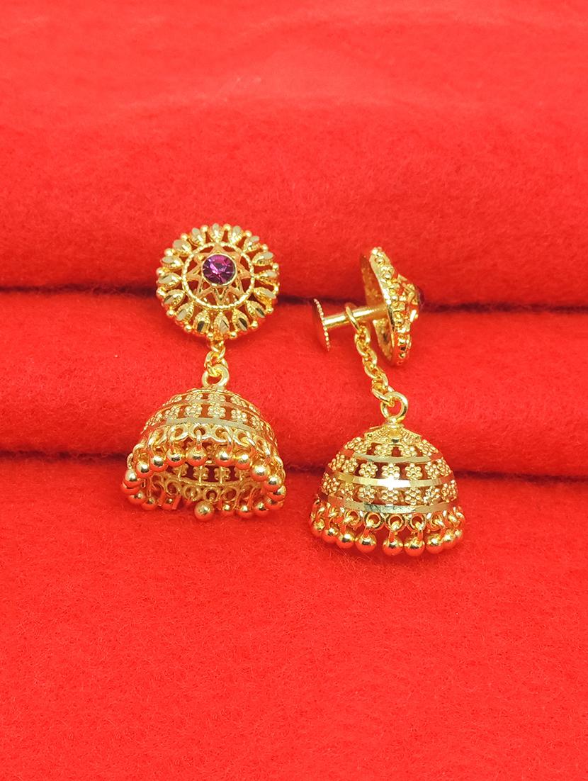 gold brass jhumka earring - 17837775 - Zoom Image - 2