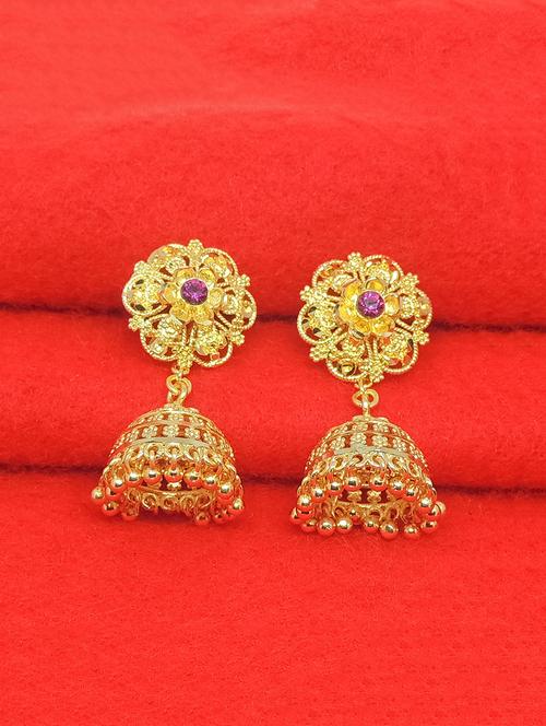 gold brass jhumka earring - 17837786 - Standard Image - 1