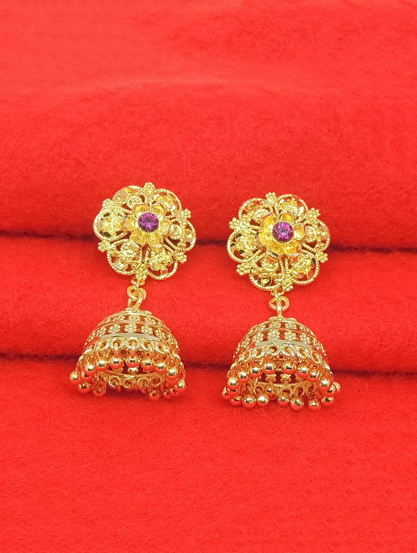 gold brass jhumka earring - 17837786 - Zoom Image - 1
