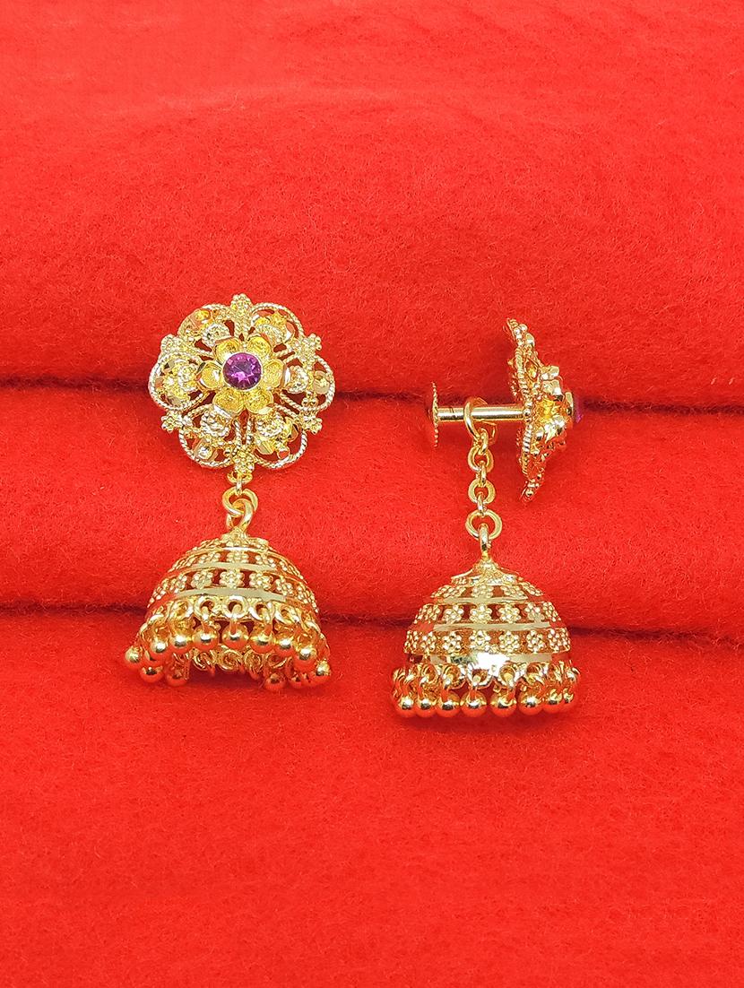gold brass jhumka earring - 17837786 - Zoom Image - 2