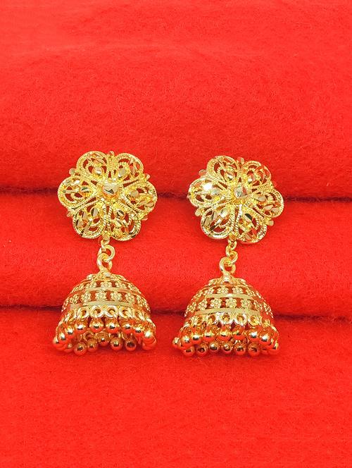 gold brass jhumka earring - 17837810 - Standard Image - 1
