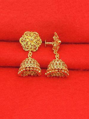 gold brass jhumka earring - 17837810 - Standard Image - 2