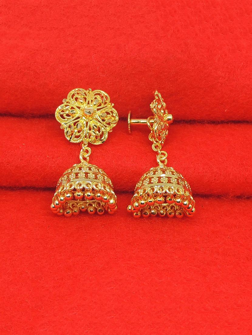 gold brass jhumka earring - 17837810 - Zoom Image - 2