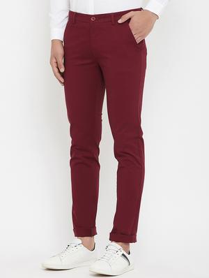 maroon solid chinos - 17837934 - Standard Image - 2