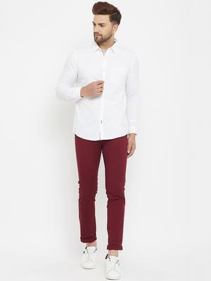 maroon solid chinos - 17837934 - Standard Image - 4