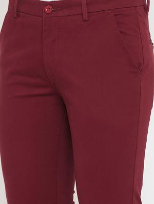 maroon solid chinos - 17837934 - Standard Image - 5