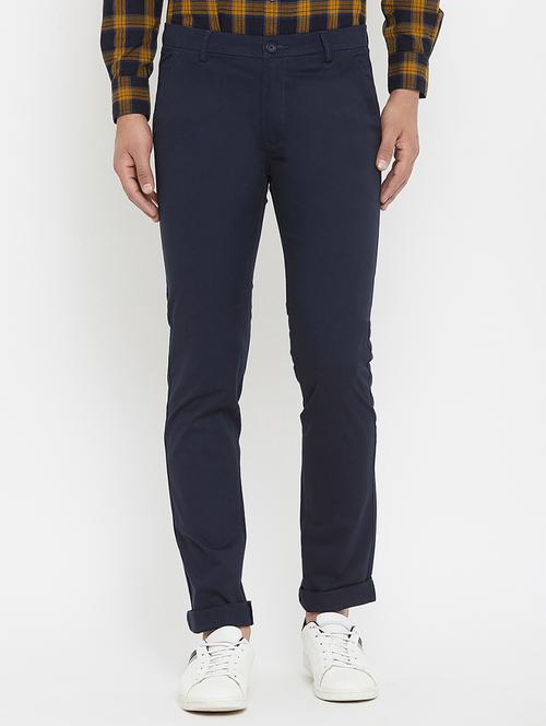 navy blue solid chinos - 17837935 - Standard Image - 1