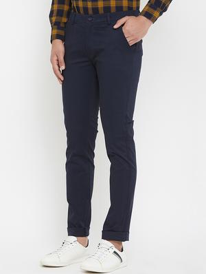 navy blue solid chinos - 17837935 - Standard Image - 2