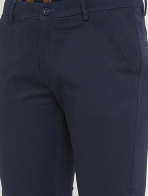 navy blue solid chinos - 17837935 - Standard Image - 5