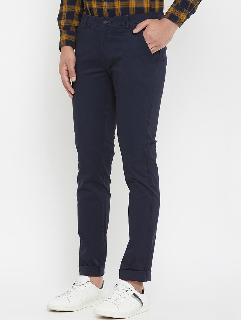 navy blue solid chinos - 17837935 - Zoom Image - 2