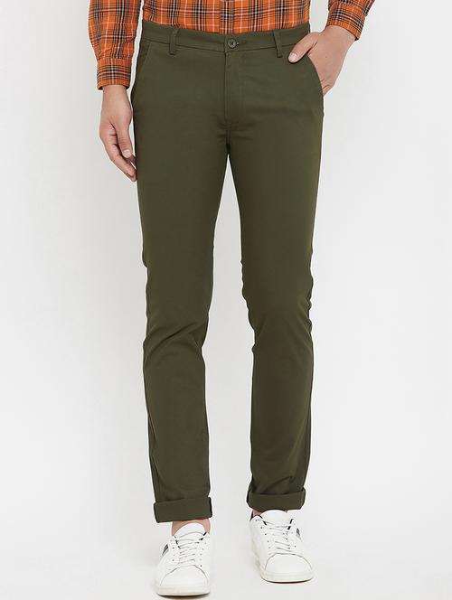 olive green solid chinos - 17837936 - Standard Image - 1