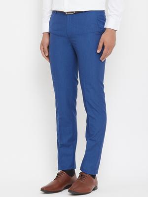 blue solid flat front formal trouser - 17837945 - Standard Image - 2