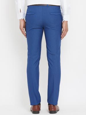 blue solid flat front formal trouser - 17837945 - Standard Image - 3