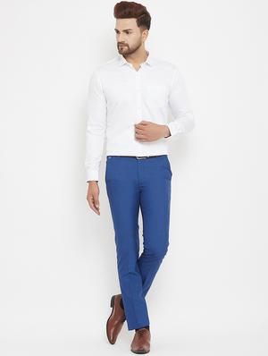 blue solid flat front formal trouser - 17837945 - Standard Image - 4