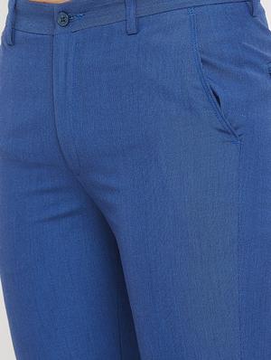 blue solid flat front formal trouser - 17837945 - Standard Image - 5