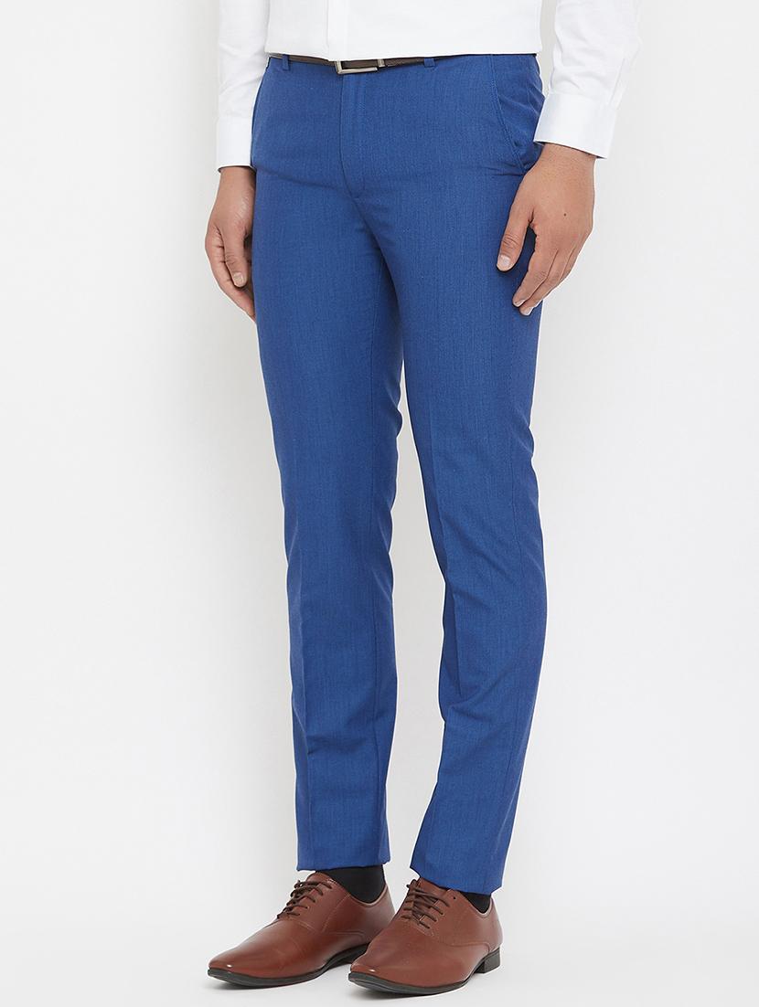 blue solid flat front formal trouser - 17837945 - Zoom Image - 2