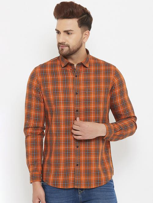 orange checkered casual shirt - 17837957 - Standard Image - 1