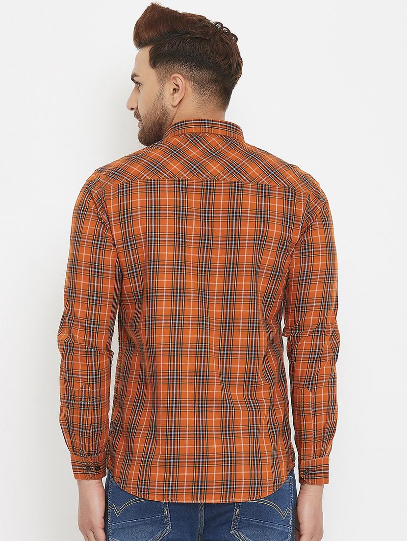 orange checkered casual shirt - 17837957 - Zoom Image - 3