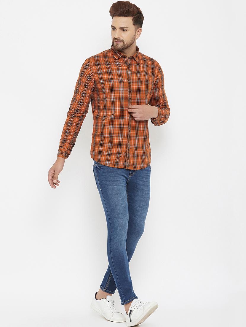 orange checkered casual shirt - 17837957 - Zoom Image - 4