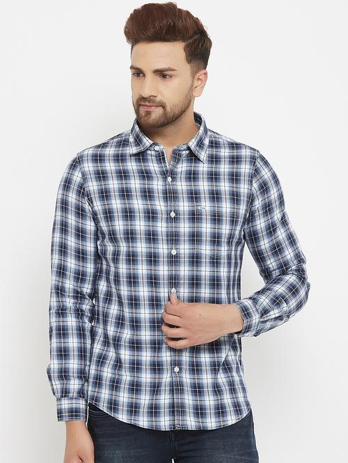 navy blue checkered casual shirt - 17837974 - Standard Image - 1