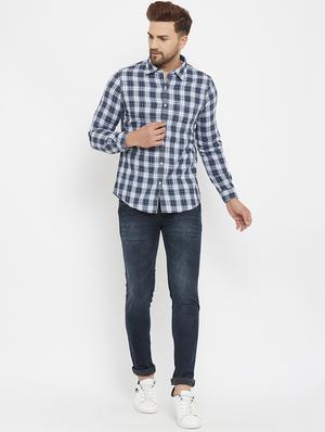navy blue checkered casual shirt - 17837974 - Standard Image - 4