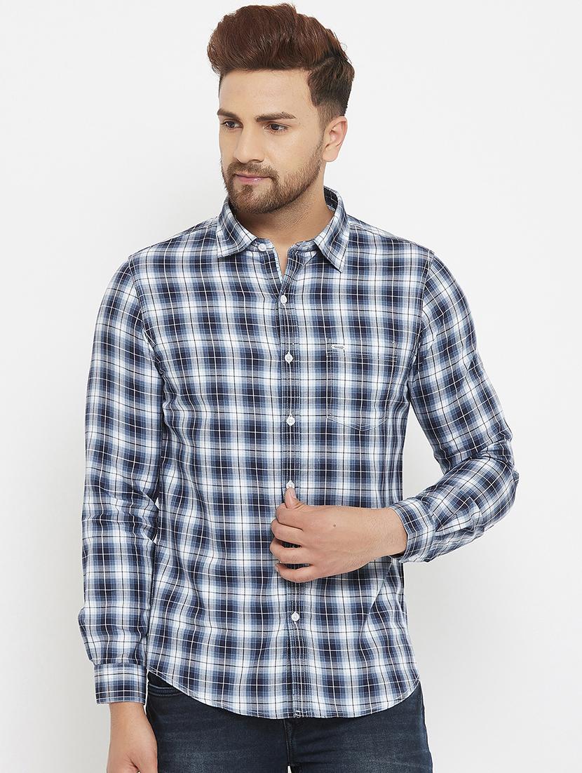 navy blue checkered casual shirt - 17837974 - Zoom Image - 1