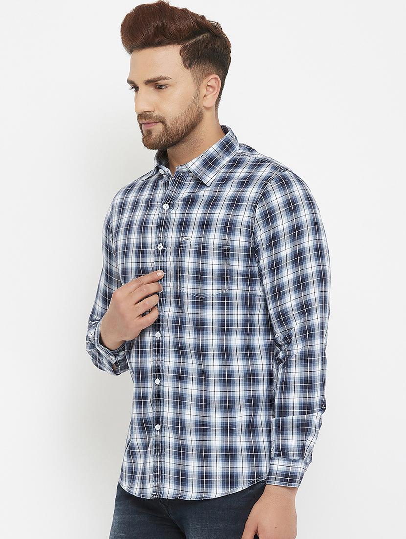 navy blue checkered casual shirt - 17837974 - Zoom Image - 2