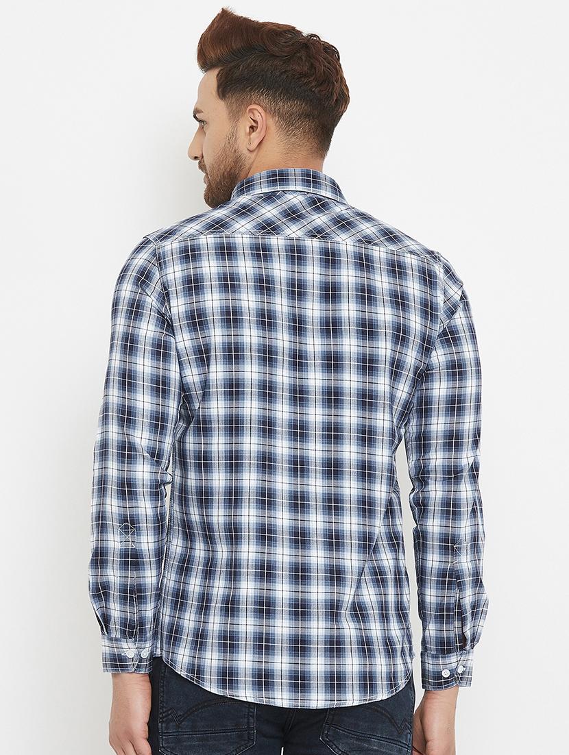 navy blue checkered casual shirt - 17837974 - Zoom Image - 3