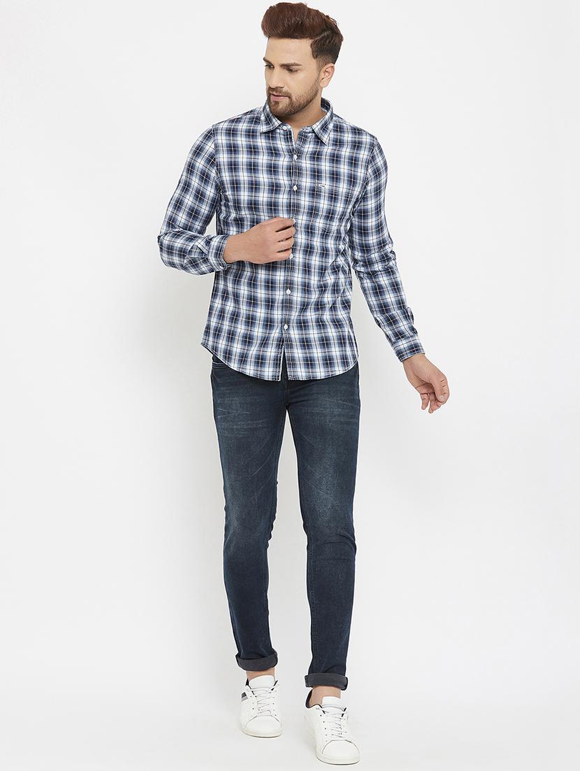 navy blue checkered casual shirt - 17837974 - Zoom Image - 4