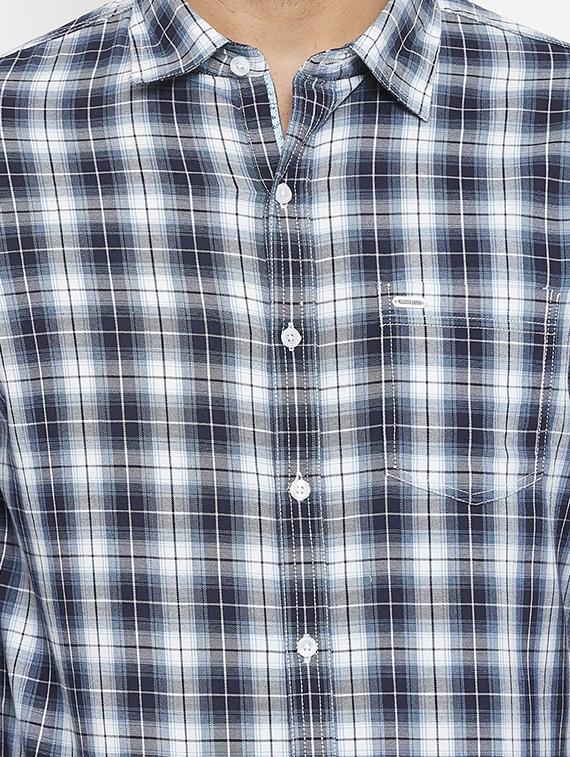 navy blue checkered casual shirt - 17837974 - Zoom Image - 5