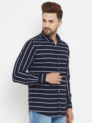 navy blue striped casual shirt - 17837980 - Standard Image - 2