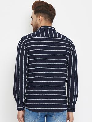 navy blue striped casual shirt - 17837980 - Standard Image - 3