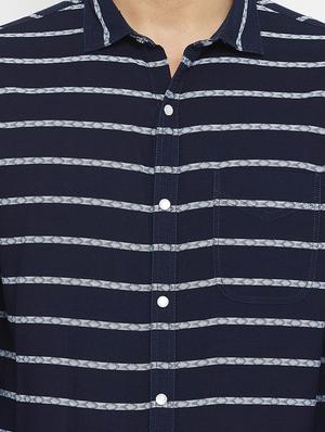 navy blue striped casual shirt - 17837980 - Standard Image - 5