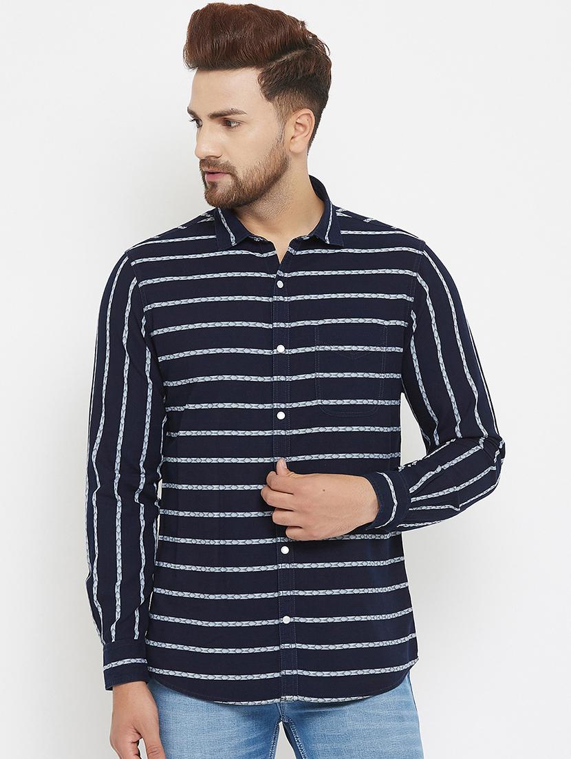 navy blue striped casual shirt - 17837980 - Zoom Image - 1