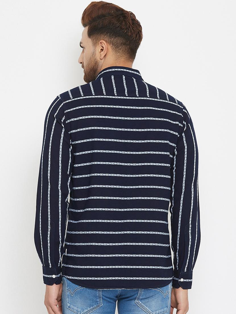 navy blue striped casual shirt - 17837980 - Zoom Image - 3