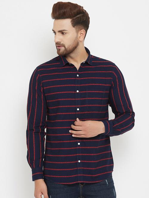 navy blue striped casual shirt - 17837981 - Standard Image - 1