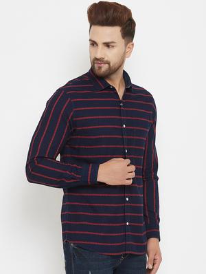 navy blue striped casual shirt - 17837981 - Standard Image - 2