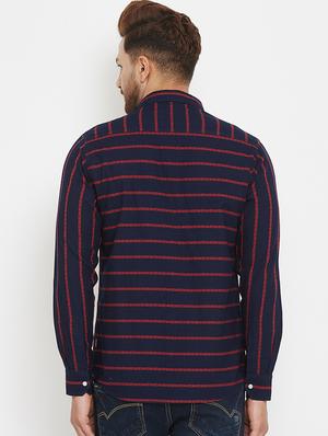 navy blue striped casual shirt - 17837981 - Standard Image - 3