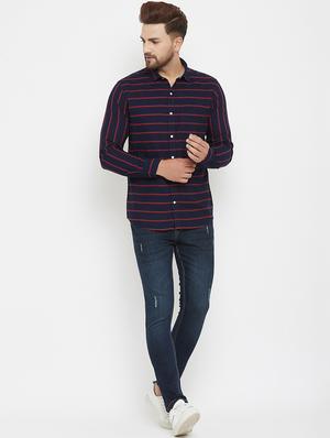 navy blue striped casual shirt - 17837981 - Standard Image - 4